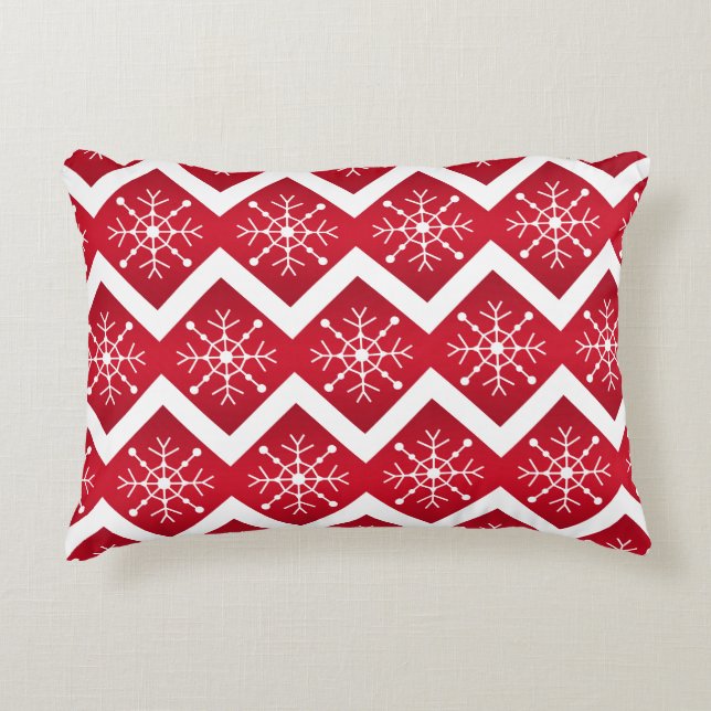 Rode en witte kerstsnowflakes Chevron Pattern Accent Kussen (Voorkant)