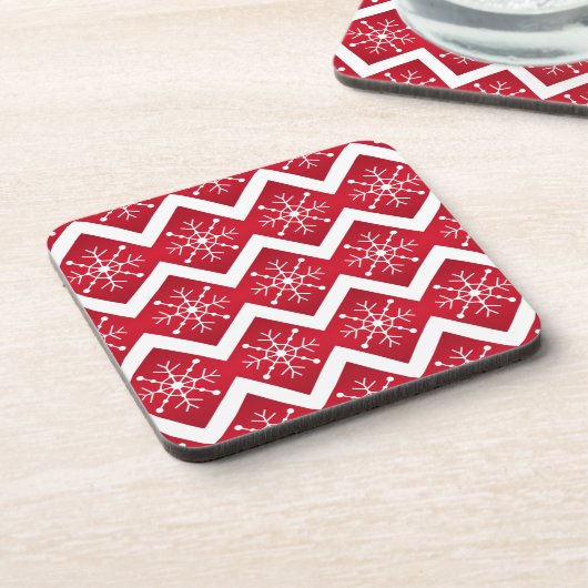 Rode en witte kerstsnowflakes Chevron Pattern Bier Onderzetter (Linkerzijde)