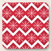 Rode en witte kerstsnowflakes Chevron Pattern Bier Onderzetter (Voorkant)