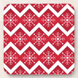 Rode en witte kerstsnowflakes Chevron Pattern Bier Onderzetter