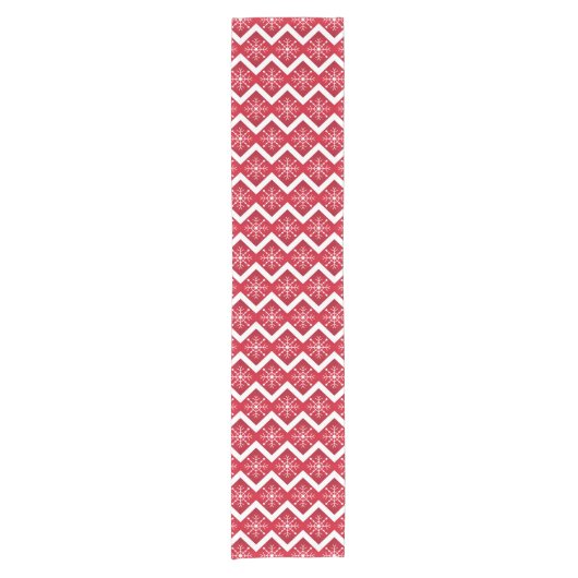 Rode en witte kerstsnowflakes Chevron Pattern Korte Tafelloper (Voorkant)