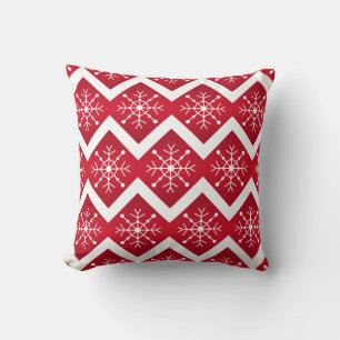 Rode en witte kerstsnowflakes Chevron Pattern Kussen
