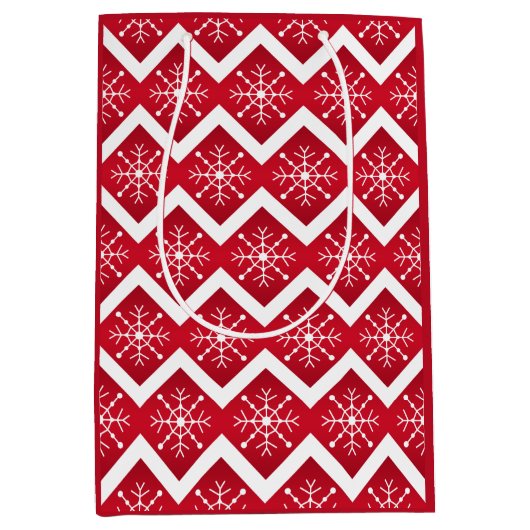 Rode en witte kerstsnowflakes Chevron Pattern Medium Cadeauzakje (Voorkant)