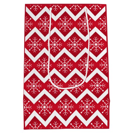 Rode en witte kerstsnowflakes Chevron Pattern Medium Cadeauzakje (Achterkant)
