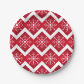Rode en witte kerstsnowflakes Chevron Pattern Papieren Bordje (Voorkant)