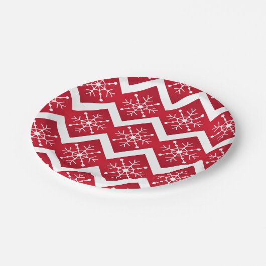 Rode en witte kerstsnowflakes Chevron Pattern Papieren Bordje (Gekanteld)