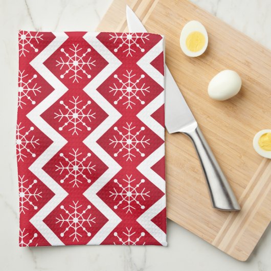 Rode en witte kerstsnowflakes Chevron Pattern Theedoek (Quarter Fold)