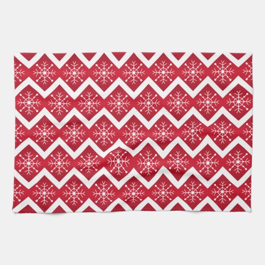 Rode en witte kerstsnowflakes Chevron Pattern Theedoek (Horizontaal)