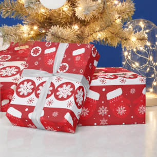 Rode en witte kerstsokken en handschoenen cadeaupapier