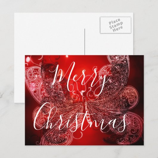 Rode en witte kerstvlinder feestdagenkaart (Voorkant / Achterkant)