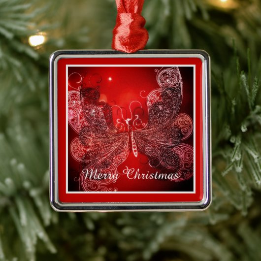 Rode en witte Kerstvlinder Metaal Ornament (Boom)