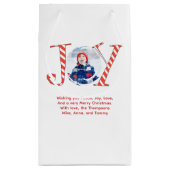 Rode en witte kerstvreugde gepersonaliseerd klein cadeauzakje (Achterkant)