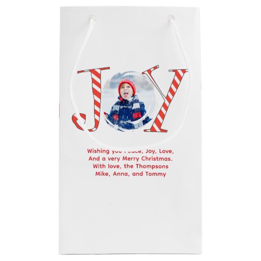 Rode en witte kerstvreugde gepersonaliseerd klein cadeauzakje (Achterkant)