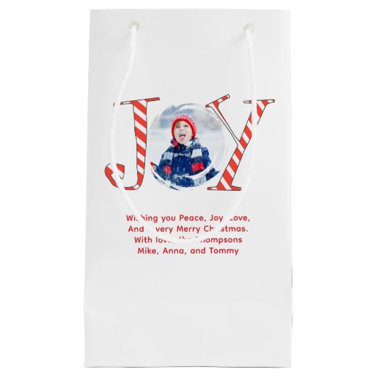 Rode en witte kerstvreugde gepersonaliseerd klein cadeauzakje (Voorkant)