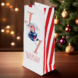 Rode en witte kerstvreugde gepersonaliseerd wijn cadeautas