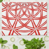 Rode en witte keukenhanddoek met een abstract ontw (Gevouwen)