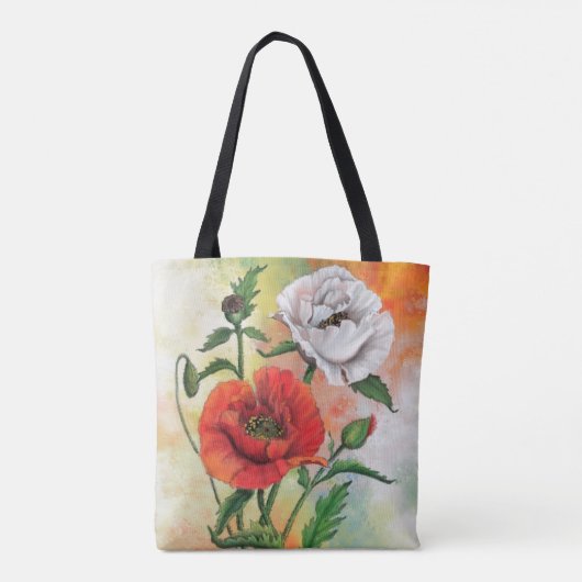 Rode en witte klaprozen Canvas tas Flowers (Achterkant)