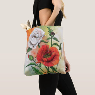Rode en witte klaprozen Canvas tas Flowers