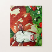 Rode en witte Koe in een aardbeivlek Legpuzzel (Verticaal)