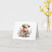 Rode en witte Koe met Daisies BLANK Kaart (Gele Bloem)