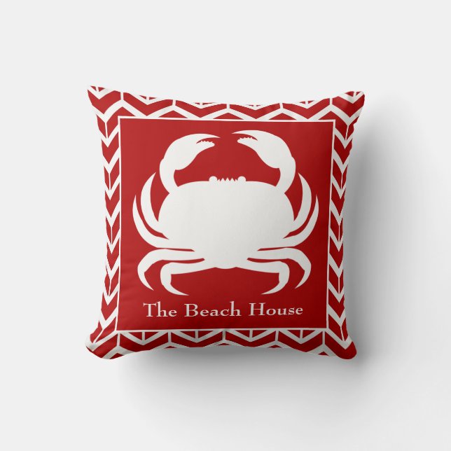 Rode en Witte Krab Personaliseer Naam Nautilus Boo Kussen (Voorkant)