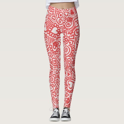 Rode en witte krabbelpatroonleggingen leggings (Voorkant)