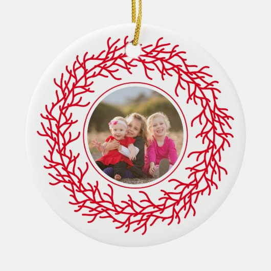 Rode en witte krans foto keramisch ornament (Voorkant)