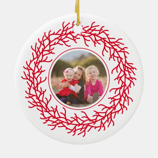 Rode en witte krans foto keramisch ornament (Achterkant)
