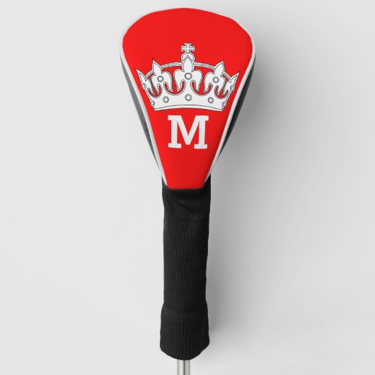 Rode en Witte Kroon Monogram Gepersonaliseerd Golfheadcover (Voorkant)