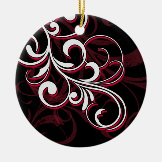 Rode en Witte Krullen Keramisch Ornament (Voorkant)