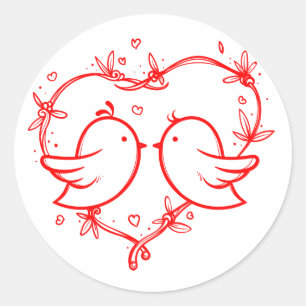 Rode En Witte Liefdesvogels & Hart Trouw Verloving Ronde Sticker