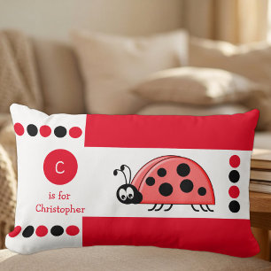 Rode en witte lieveheersbeestje kinderen monogram kussen