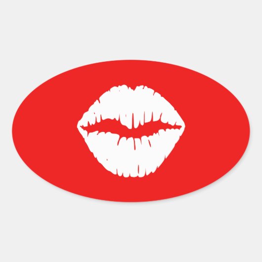 Rode en witte lipstick ovale sticker (Voorkant)
