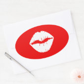 Rode en witte lipstick ovale sticker (Envelop)