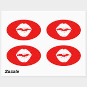 Rode en witte lipstick ovale sticker (Vel)