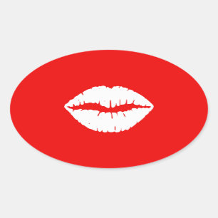 Rode en witte lipstick ovale sticker