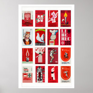 Rode en Witte Luciferdoosje Label Collage, vintage Poster