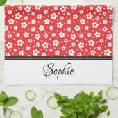 Rode en witte madeliefjes gepersonaliseerd theedoek (Gevouwen)