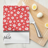 Rode en witte madeliefjes gepersonaliseerd theedoek (Quarter Fold)