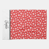 Rode en witte madeliefjes gepersonaliseerd theedoek (Horizontaal)