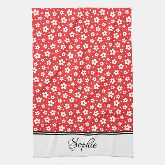 Rode en witte madeliefjes gepersonaliseerd theedoek (Verticaal)