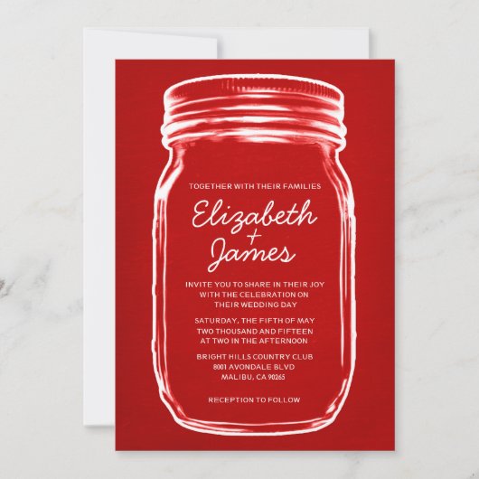 Rode en witte  Mason Jar Wedding Invitations Kaart (Voorkant)