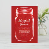 Rode en witte  Mason Jar Wedding Invitations Kaart (Staand voorkant)