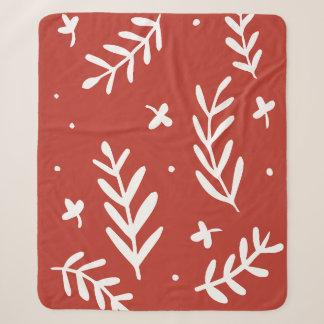 Rode en Witte Minimalistische Botanische Bladeren Sherpa Deken