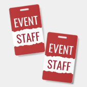 Rode en witte moderne evenementen personeels badge (Voor- en achterkant)