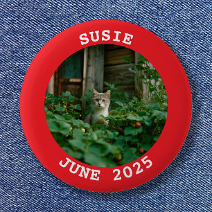 Rode en Witte Naam Ronde Familie Kat Foto Button 5,7 Cm
