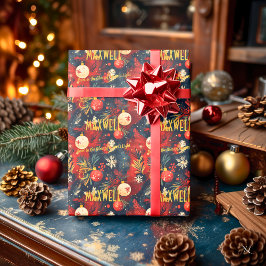 Rode en witte Ornamenten Kerst Cadeaupapier