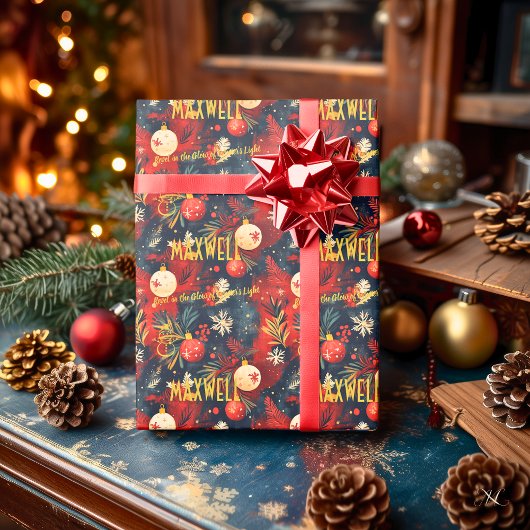 Rode en witte Ornamenten Kerst Cadeaupapier