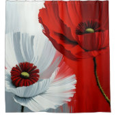Rode en witte papavers douchegordijn (Voorkant)