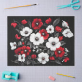 Rode en witte papavers op zwarte decoupage tissuepapier (Craft)